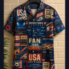 USA Poster Grid Match Day Hawaiian Shirt front hanger view