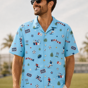 USA Sky Repeat Match Day Hawaiian Shirt model view