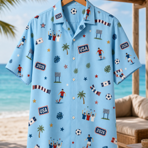 USA Sky Repeat Match Day Hawaiian Shirt seaside hanger display