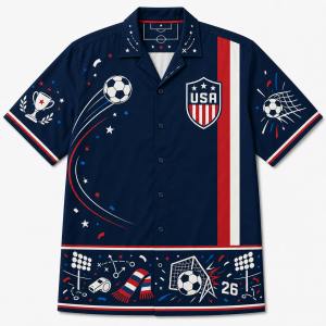 USA Match Day Border Hawaiian Shirt front view