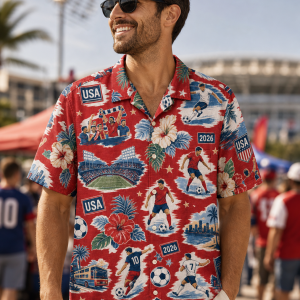 USA Sticker Collage Match Day Hawaiian Shirt model view