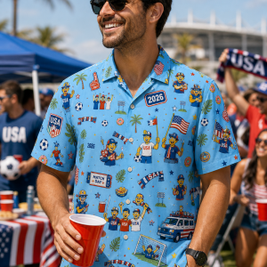 USA Yellow Cartoon Match Day Hawaiian Shirt model view